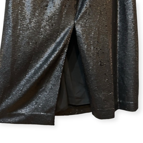 L'AGENCE Femme Sequin Cutout Dress Sz 14 Black Slit Plus Size Midi Dress - Picture 6 of 10